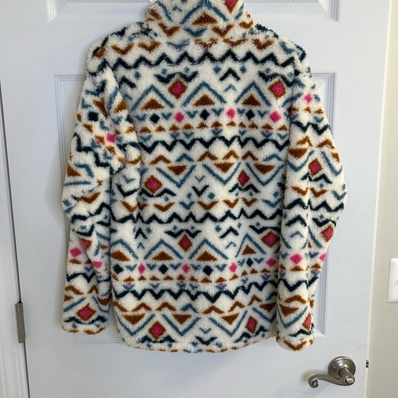 Eddie Bauer Size S Quest Plush Fleece Quarter Zip White Pink Teddy Pullover NWOT - Picture 8 of 8